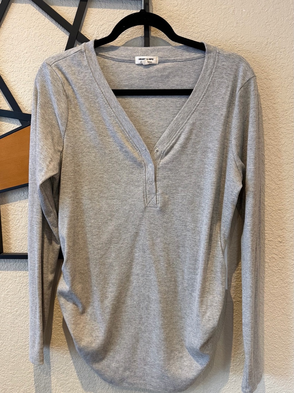 Heart Hips Light Gray Long Sleeve V-Neck Henley Top